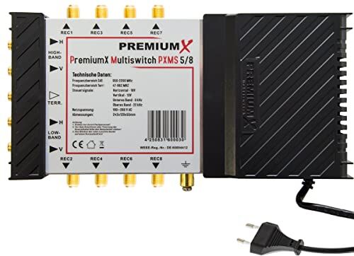 PremiumX Premium X PXMS Multiswitch 5/8 con alimentatore Distributore di segnali satellitari per 8 utenti Supporta Digital HDTV FullHD 4K UHD 8K