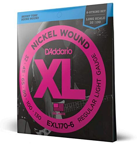 D'Addario Corde Basso Elettrico XL  6 Corde Lunga Scala, Luce, 32-130 1-Pacchetto