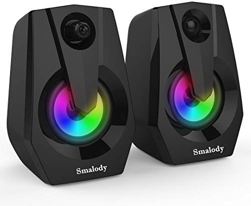 Smalody Altoparlanti Per Computer , Altoparlanti per PC Alimentati Tramite USB Cablati Multimedia Stereo, Luci RGB da Gioco Altoparlanti da Gioco Con Jack da 3,5mm per PC Desktop Laptop Monitor