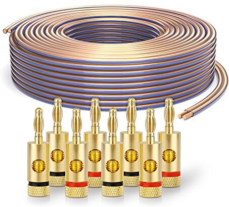 PureLink SP020-030 Cavo per diffusori 2x4,0 mm² (filo 99,9% OFC rame pieno 0,10 mm) Cavo per diffusori HiFi, 30 m, trasparente, set con 8 spine a banana