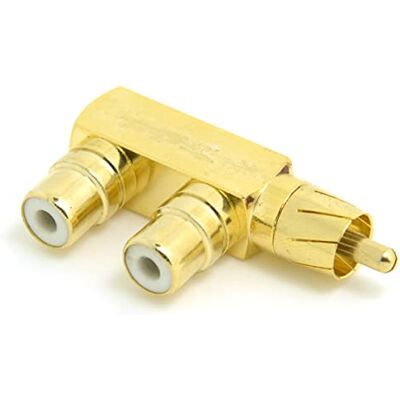 chenyang , splitter audio RCA AV ad angolo di 90 gradi, da maschio a doppia femmina, prolunga di tipo F, colore dorato chenyang , splitter audio RCA AV ad angolo di 90 gradi, da maschio a doppia femmina, prolunga di tipo F, colore dorato
