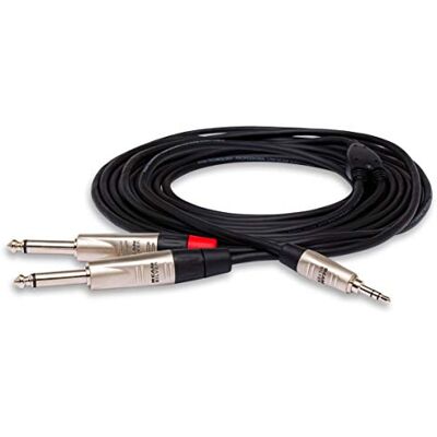 Hosa HMP-006Y, Pro Stereo Breakout, REAN 3.5 mm TRS to Dual 1/4 in TS, 6 ft Hosa HMP-006Y, Pro Stereo Breakout, REAN 3.5 mm TRS to Dual 1/4 in TS, 6 ft