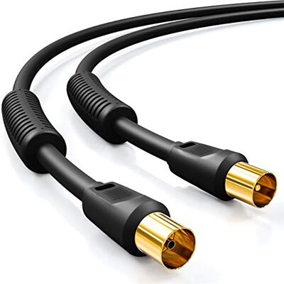 deleyCON 7,5m Cavo Antenna TV (Connettore IEC a Accoppiatore IEC) Coassiale HDTV Schermatura 4x 2x Filtro Ferrite Antidisturbo DVB-T DVB-T2 Radio DAB Nero deleyCON 7,5m Cavo Antenna TV (Connettore IEC a Accoppiatore IEC) Coassiale HDTV Schermatura 4x 2x Filtro Ferrite Antidisturbo DVB-T DVB-T2 Radio DAB Nero
