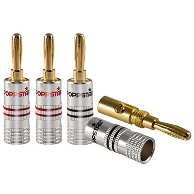 POPPSTAR Connettori a banana, per cavo fino a 4 mmq avvitamento o 6 mmq saldatura, contatti in oro 24k, set di 4 POPPSTAR Connettori a banana, per cavo fino a 4 mmq avvitamento o 6 mmq saldatura, contatti in oro 24k, set di 4