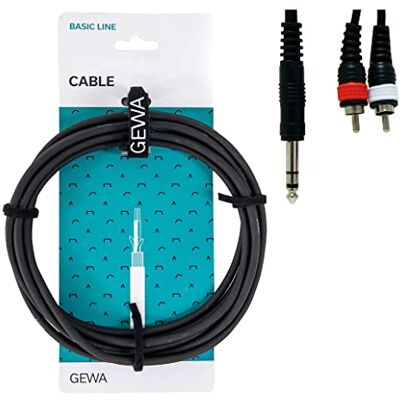 GEWA Cavo a Y Basic Line 3 m, nero, 1x jack stereo 6,3 mm 2x cinch, GEWA Cavo a Y Basic Line 3 m, nero, 1x jack stereo 6,3 mm 2x cinch,