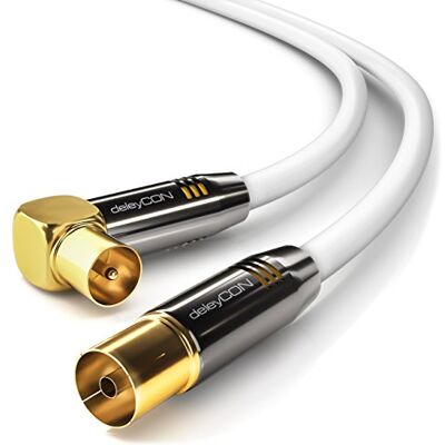 deleyCON 1,5m Cavo Antenna TV 4K Coassiale 4K Ultra HD Full HD HDTV 1x Spina IEC Angolata 90° a Presa IEC Dritta TV Radio DVB-T2 Connettori in Metallo Bianco deleyCON 1,5m Cavo Antenna TV 4K Coassiale 4K Ultra HD Full HD HDTV 1x Spina IEC Angolata 90° a Presa IEC Dritta TV Radio DVB-T2 Connettori in Metallo Bianco
