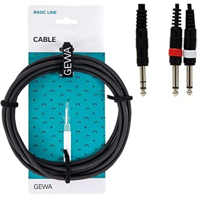 GEWA Cavo a Y Basic Line 3 m, nero, 1x jack stereo 6,3 mm 2x jack mono 6,3 mm, GEWA Cavo a Y Basic Line 3 m, nero, 1x jack stereo 6,3 mm 2x jack mono 6,3 mm,