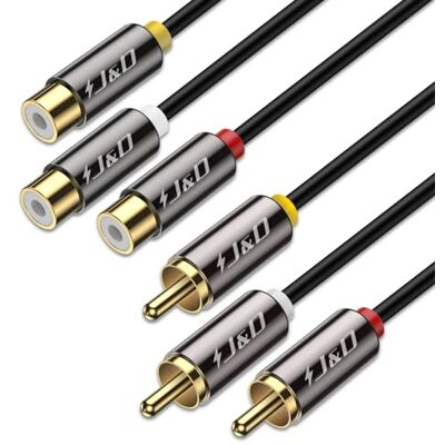 J&D Cavo di Prolunga AV, Cavo di Estensione Audio Video Stereo 3 RCA Maschio-Femmina, Robusto con Guscio in Rame e Connettori Placcati in Oro, Cavo Video Composito per DVD, CD, TV, 1,8 Metri J&D Cavo di Prolunga AV, Cavo di Estensione Audio Video Stereo 3 RCA Maschio-Femmina, Robusto con Guscio in Rame e Connettori Placcati in Oro, Cavo Video Composito per DVD, CD, TV, 1,8 Metri