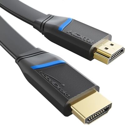KabelDirekt – Cavo HDMI piatto – 5m, blu Universale: il cavo HDMI piatto (connettore/connettore) collega televisori o monitor con lettori Blu-ray KabelDirekt – Cavo HDMI piatto – 5m, blu Universale: il cavo HDMI piatto (connettore/connettore) collega televisori o monitor con lettori Blu-ray
