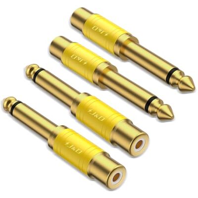J&D Adattatore Audio da RCA a 1/4 Confezione da 4, Connettore Maschio Mono da 6,35mm a RCA Femmina, Connettori per Chitarra Dorati, Giallo J&D Adattatore Audio da RCA a 1/4 Confezione da 4, Connettore Maschio Mono da 6,35mm a RCA Femmina, Connettori per Chitarra Dorati, Giallo