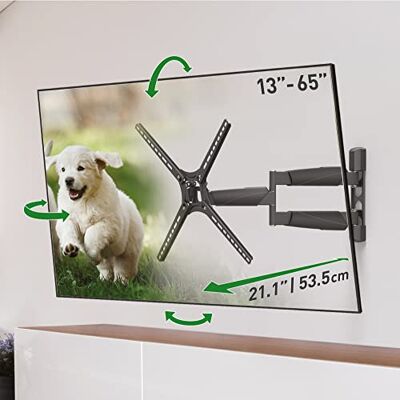 Barkan Supporto da parete per TV da 13 a 65 pollici, articolato con movimento completo, 4 movimenti, staffa piatta e curva, fino a 36,3 kg, estremamente estensibile, compatibile con LED OLED LCD Barkan Supporto da parete per TV da 13 a 65 pollici, articolato con movimento completo, 4 movimenti, staffa piatta e curva, fino a 36,3 kg, estremamente estensibile, compatibile con LED OLED LCD