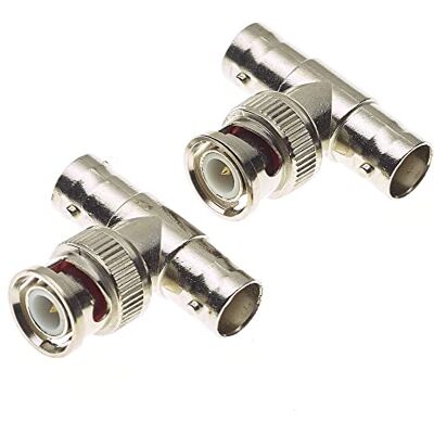 Keple Adattatore BNC T Prolunga per cavo coassiale da 1 maschio a 2 femmine, Confezione da 2 Splitter BNC T a 3 vie, adattatore per telecamera di sicurezza, cavo coassiale, antenna HF 2 prese BNC Keple Adattatore BNC T Prolunga per cavo coassiale da 1 maschio a 2 femmine, Confezione da 2 Splitter BNC T a 3 vie, adattatore per telecamera di sicurezza, cavo coassiale, antenna HF 2 prese BNC