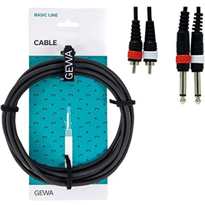 GEWA Twinkabel Basic Line 6m, nero, 2x 6,3 mm mono jack 2x cinch, GEWA Twinkabel Basic Line 6m, nero, 2x 6,3 mm mono jack 2x cinch,