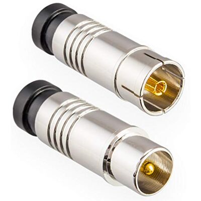 HB-Digital Set di connettori per antenna, 1 spina e 1 presa per visione dei cavi, DVB-C, radio DVB-T2, antenna TV IEC (maschio + femmina), spina di compressione per cavo antenna coassiale, cavo di accoppiamento, HB-Digital Set di connettori per antenna, 1 spina e 1 presa per visione dei cavi, DVB-C, radio DVB-T2, antenna TV IEC (maschio + femmina), spina di compressione per cavo antenna coassiale, cavo di accoppiamento,