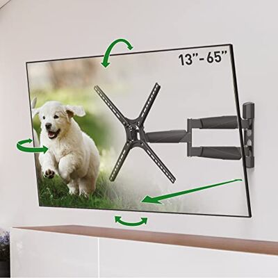 Barkan Supporto da parete per TV lungo 53,5 cm, orientabile da 13 a 65 pollici, inclinabile/movimento completo, può contenere fino a 36 kg, extra lungo, per LED OLED LCD, max. VESA 400 x 400 Barkan Supporto da parete per TV lungo 53,5 cm, orientabile da 13 a 65 pollici, inclinabile/movimento completo, può contenere fino a 36 kg, extra lungo, per LED OLED LCD, max. VESA 400 x 400