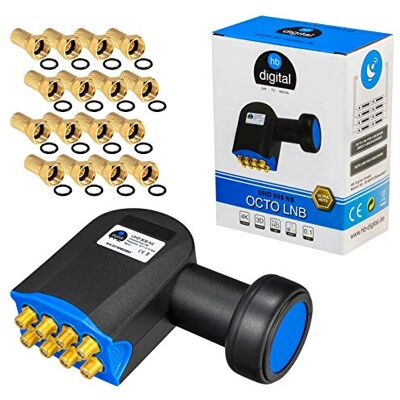 HB-Digital Octo LNB LNC 8 Ricevitore diretto Full HD TV 3D + contatti dorati + protezione dalle intemperie (estensibile), set con 8 connettori F HB-Digital Octo LNB LNC 8 Ricevitore diretto Full HD TV 3D + contatti dorati + protezione dalle intemperie (estensibile), set con 8 connettori F