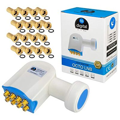 HB-Digital Octo LNB LNC 8 Ricevitore diretto Full HD TV 3D + contatti dorati + protezione dalle intemperie (estensibile), set con 8 connettori F HB-Digital Octo LNB LNC 8 Ricevitore diretto Full HD TV 3D + contatti dorati + protezione dalle intemperie (estensibile), set con 8 connettori F