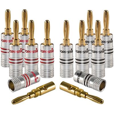POPPSTAR Connettori a banana, per cavo fino a 4 mmq avvitamento o 6 mmq saldatura, contatti in oro 24k, set di 12 POPPSTAR Connettori a banana, per cavo fino a 4 mmq avvitamento o 6 mmq saldatura, contatti in oro 24k, set di 12