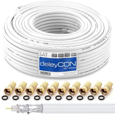deleyCON 30m HQ+ Cavo Coassiale SAT 135dB con Schermatura Quintupla DVB-S/S2 DVB-T DVB-C BK HDTV 4K 1080p Full HD + 10 Connettori F Dorati deleyCON 30m HQ+ Cavo Coassiale SAT 135dB con Schermatura Quintupla DVB-S/S2 DVB-T DVB-C BK HDTV 4K 1080p Full HD + 10 Connettori F Dorati