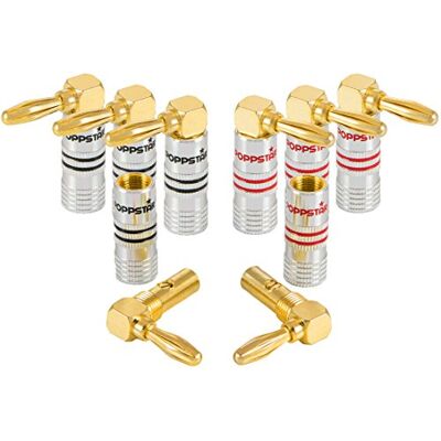 POPPSTAR Connettori a banana, inclinata, per cavo fino a 4 mmq avvitamento o 6 mmq saldatura, contatti in oro 24k, 8 pezzo POPPSTAR Connettori a banana, inclinata, per cavo fino a 4 mmq avvitamento o 6 mmq saldatura, contatti in oro 24k, 8 pezzo