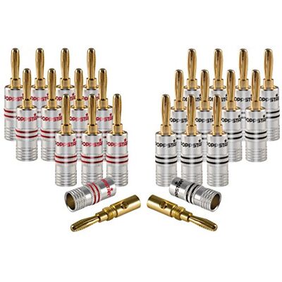 POPPSTAR Connettori a banana, per cavo fino a 4 mmq avvitamento o 6 mmq saldatura, contatti in oro 24k, set di 24 POPPSTAR Connettori a banana, per cavo fino a 4 mmq avvitamento o 6 mmq saldatura, contatti in oro 24k, set di 24