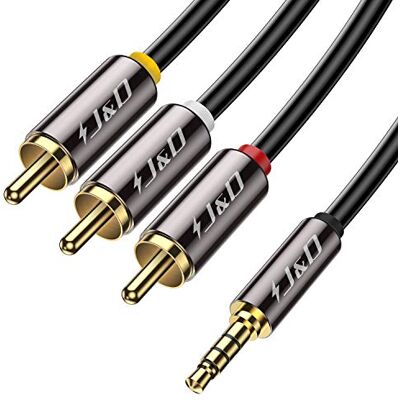 J&D Cavo Video AV Jack 3.5 Maschio A Maschio, Adattatore Stereo 3,5mm (1/8") a 3 RCA, Connettori Placcati in Oro e Guscio in Rame Robusto, per TV, DVD, High-Definition Set-Top Box, 1,8 Metro J&D Cavo Video AV Jack 3.5 Maschio A Maschio, Adattatore Stereo 3,5mm (1/8") a 3 RCA, Connettori Placcati in Oro e Guscio in Rame Robusto, per TV, DVD, High-Definition Set-Top Box, 1,8 Metro
