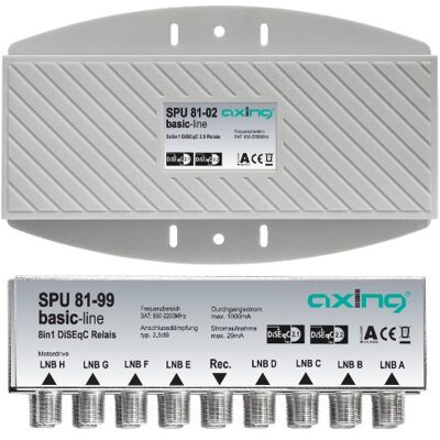 Axing SPU 81-02 Interruttore DiSEqC 8x2 commutatore satellitare (2 x 8 ingressi, 2 uscite) per montaggio esterno Axing SPU 81-02 Interruttore DiSEqC 8x2 commutatore satellitare (2 x 8 ingressi, 2 uscite) per montaggio esterno