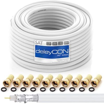 deleyCON 20m HQ+ Cavo Coassiale SAT 135dB con Schermatura Quintupla DVB-S/S2 DVB-T DVB-C BK HDTV 4K 1080p Full HD + 10 Connettori F Dorati deleyCON 20m HQ+ Cavo Coassiale SAT 135dB con Schermatura Quintupla DVB-S/S2 DVB-T DVB-C BK HDTV 4K 1080p Full HD + 10 Connettori F Dorati