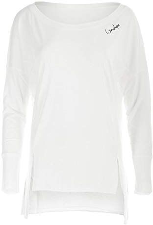 WINSHAPE Maglia a Maniche Lunghe da Donna, Ultra Leggera, con Parte Posteriore Allungata, Stile all-Fit, Fitness, Tempo Libero, Sport, Yoga, Allenamento, Donna, , Bianco Vaniglia., M