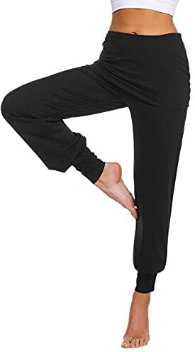 Sykooria Pantaloni da Yoga Larghi Harem da Donna Pantaloni Ragazza alla Moda con Lunghi Elastico Caviglia Pantalone per Jogging Sportivi Fitness Nero XL