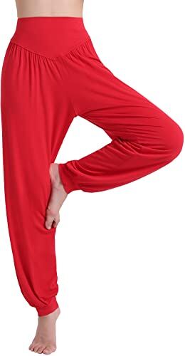 HOEREV Super Doux Spandex Pantalone Modale Harem Yoga Pilates,Rosso,S