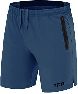 TCA Elite Tech Pantaloncini Corti Uomo Sportivi da Corsa con Tasche Laterali con Zip Azzurro, XS