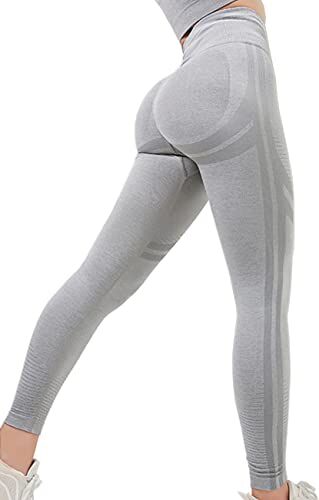 STARBILD Leggins Sportivi da Donna Push Up Sexy, Pantaloni Palestra Vita Alta Scrunch Butt, Seamless Calzamaglie per Yoga Fitness, F6120 Scrunch Grigio L