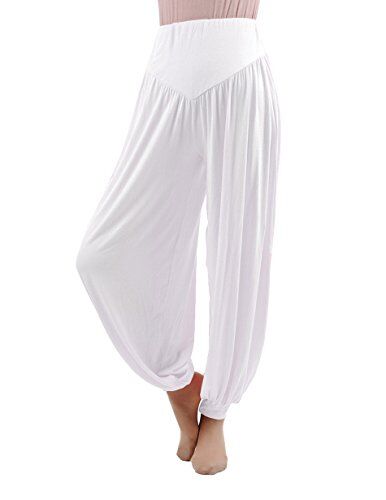 HOEREV Super Doux Spandex Pantalone Modale Harem Yoga Pilates,Bianco,S