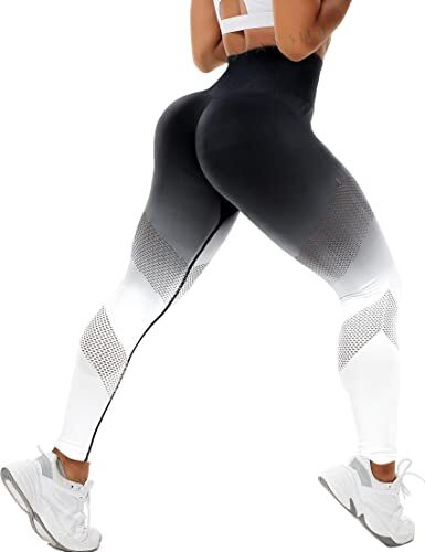 STARBILD Leggins Sportivi da Donna Seamless Senza Cucitura Pantaloni Yoga Compressione Vita Alta Push Up per Palestra Fitness Gym Jogging, F7880 A Rete Gradienti Noir Blanc S