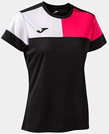 Joma Maglia a Manica Corta Donna Crew V Nero Rosa Bianco