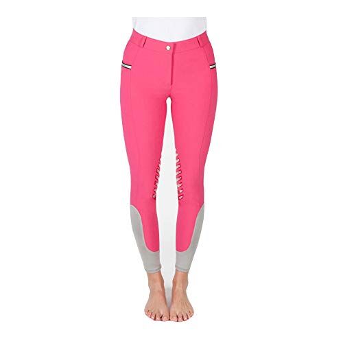 PFIFF 102847 Pantaloni da equitazione da donna "Helen", con impugnatura al ginocchio e tasca per cellulare, 38 taglie, colore: rosa/grigio