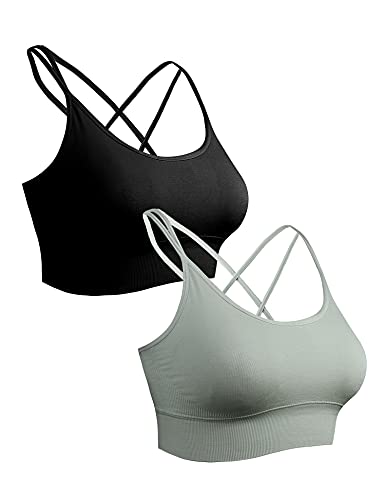 Sykooria Reggiseno Sportivo Donna Top Reggiseno Donna Senza Ferretto con Imbottito Top Donna Fitness Supporto Bustino per Yoga Running Nero+Verde M