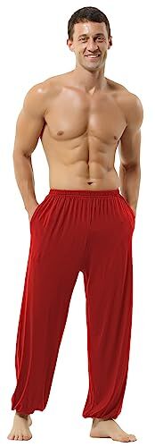 HOEREV Uomo Donna Super Soft Yoga Pantaloni Taiji Lounge Pant, Rosso, XXXL