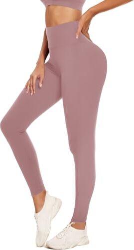 ACTINPUT Leggins Donna Vita Alta Leggings con Tasche Fitness Sportivi Donna Pantaloni Yoga Controllo della Pancia Opaco Elastici Morbido Leggings(Rosa,S-M)