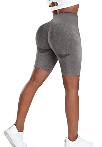 STARBILD Leggins Sportivi da Donna Corto Seamless Push Up Sexy Booty Scrunch Vita Alta Elastico Pantaloncini Allenamento Shorts per Yoga Palestra Fitness, E5720 Shorts Sorriso Grigio Chiaro S