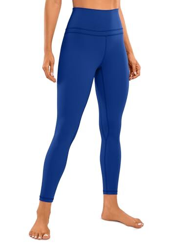 CRZ YOGA Donna Vita Alta Yoga Fitness Spandex Palestra Pantaloni Sportivi 7/8 Leggins con Tasche 64cm Onde blu-R009 46