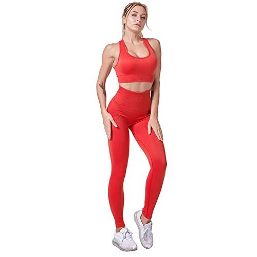 Jamron Donna Set di Abbigliamento Yoga Reggiseno Sportivo+Leggings 2 Pezzi Tuta Sportiva Palestra Fitness Activewear Rosso SN071202 S