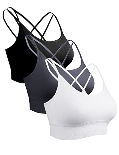 Sykooria Reggiseno Sportivo Donna Top Reggiseno Donna Senza Ferretto con Imbottito Top Donna Fitness Supporto Bustino per Yoga Running Nero+Bianco+Grigio M