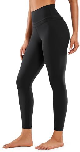 CRZ YOGA Donna Vita Alta Yoga Fitness Spandex Palestra Pantaloni Sportivi 7/8 Leggins con Tasche 64cm Nero-R009 44