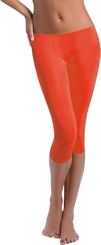 FUNGO Leggins 3/4 Donna Cotone Pantaloni Yoga Donna Leggins Cotone Donna Leggins Capri Donna Cotone Leggings Sportivi Donna f34 (44, Arancione)