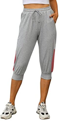 Marvmys Pantaloni 3/4 da Donna in Cotone Sportivi Donna Estivi Pantaloni Casual Yoga Fitness Larghi Trekking Running Donna Pantaloni S-XXL