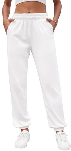 Tuopuda Pantaloni Jogging Donna in Cotone Larghi Pantaloni Baby Jogger Lunghi Sweatpants Elasticizzato Pantalone Sport Allenamento Fascia Elastica, Bianca, L