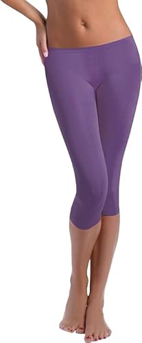 FUNGO Leggins 3/4 Donna Cotone Pantaloni Yoga Donna Leggins Cotone Donna Leggins Capri Donna Cotone Leggings Sportivi Donna f34 (40, Lilla)