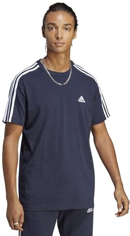 Adidas Essentials Single Jersey 3-Stripes T-Shirt, Maglietta a Maniche Corte Uomo, Legend Ink/White, XS Corto